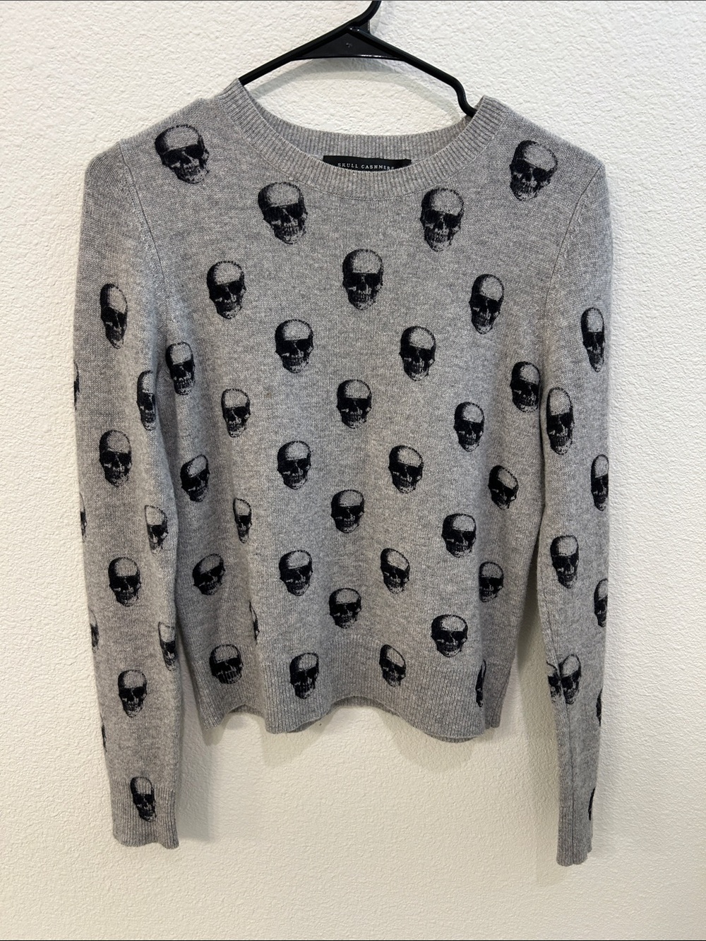 Skull Cashmere Grey Crewneck with Black Skull Motif